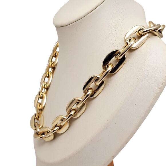 Vintage West Germany Pale Gold Tone Chunky Link Chain Statement Necklace Retro - Picture 2 of 9